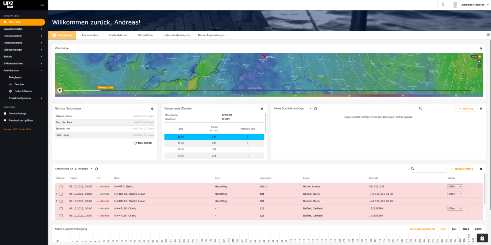 Die neue Auftragsverwaltung und An-/Abreise-Widget Up2Boat